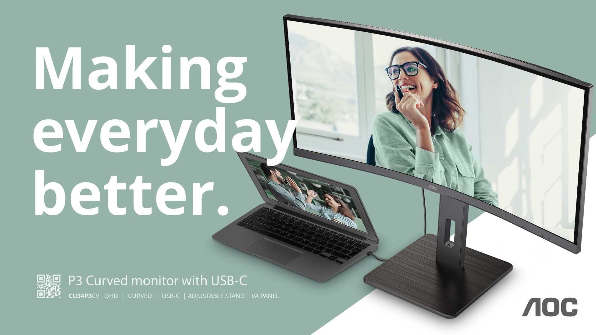 AOC uvádza výkonný rad podnikových monitorov P3 s USB-C dokovacou stanicou, reťazením a výkonnými webovými kamerami