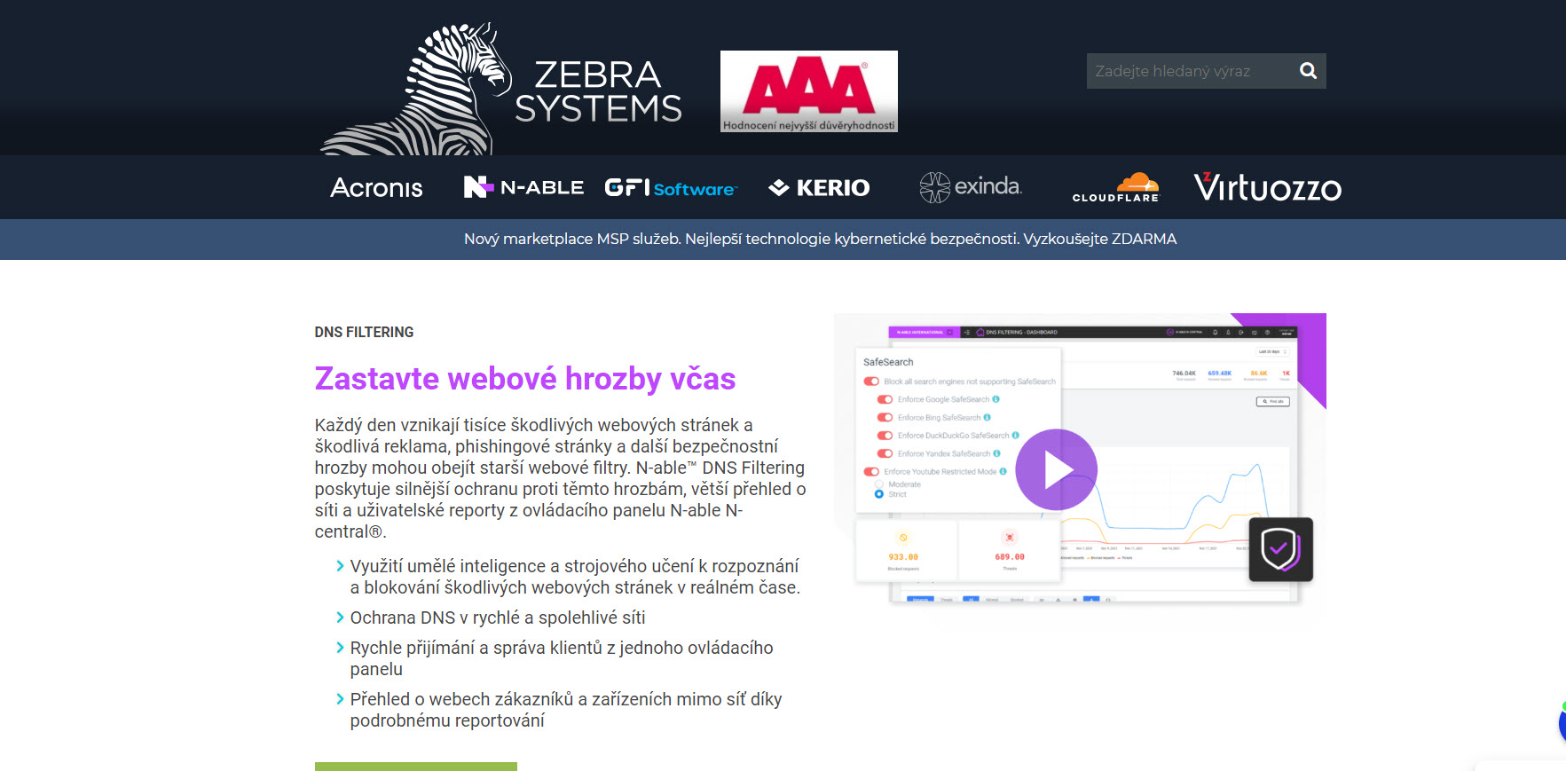 ZEBRA SYSTEMS oznamuje dostupnosť samostatného nástroja N-able DNS Filtering