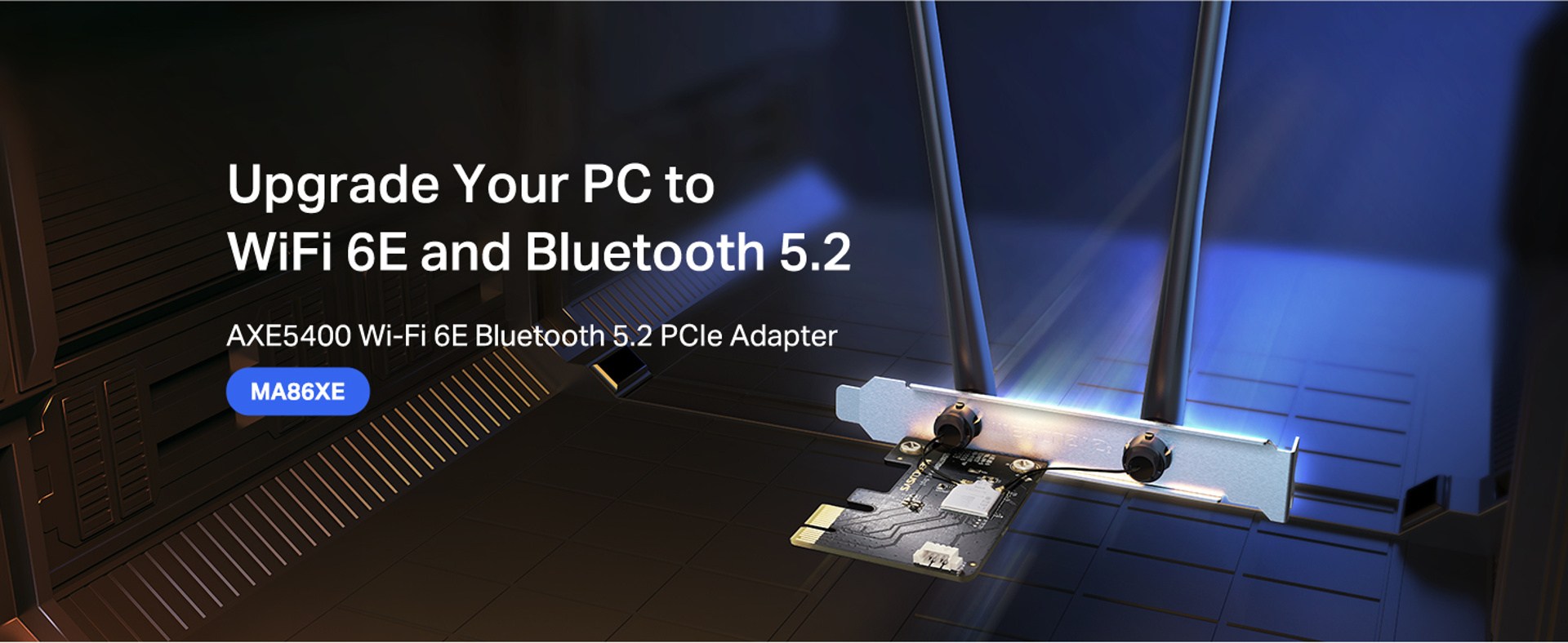Sieťový adaptér Mercusys MA86XE jednoducho upgraduje počítač na Wi-Fi 6E a Bluetooth 5.2