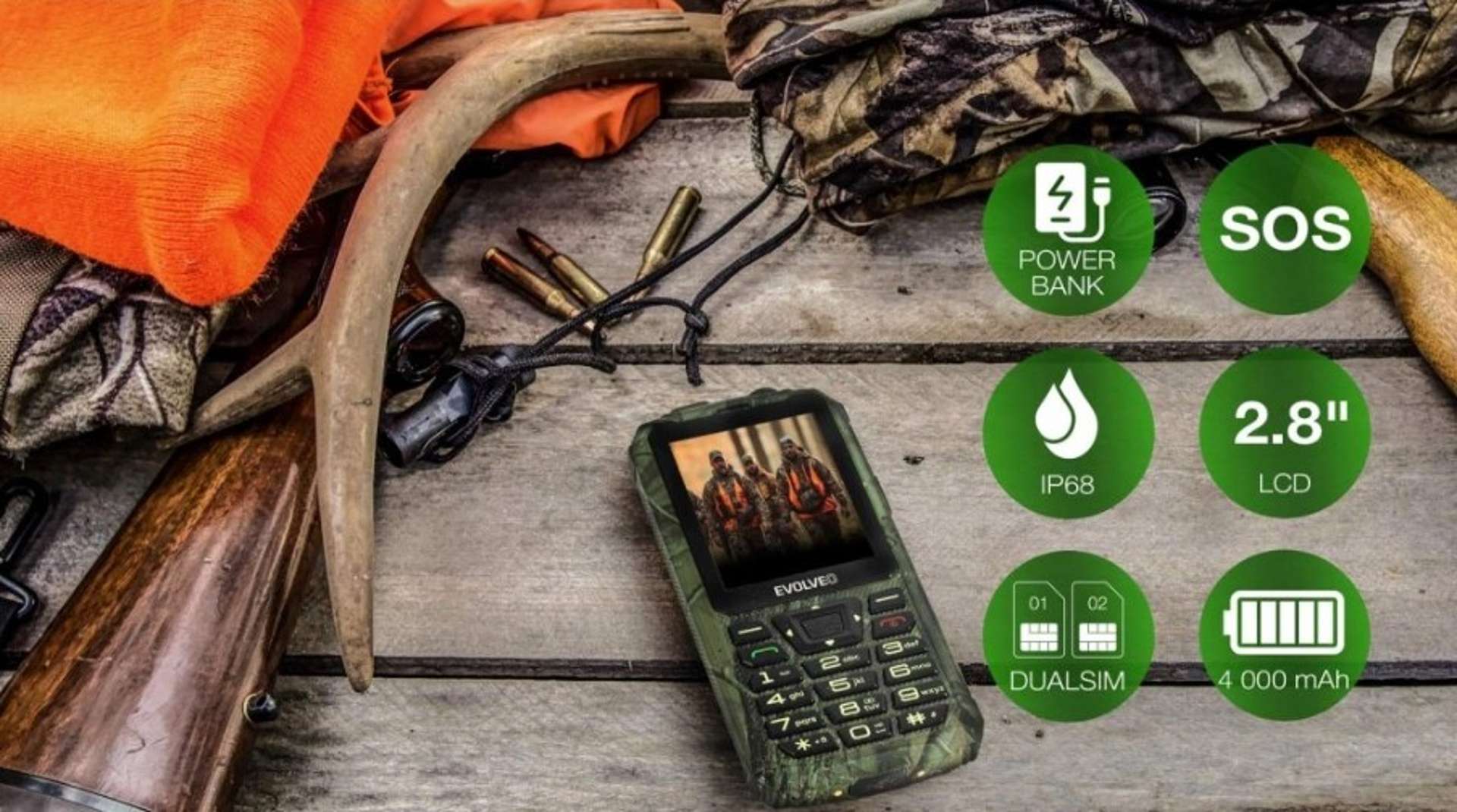 EVOLVEO StrongPhone Z6 je odolný tlačidlový telefón s extrémnou výdržou, funkciou powerbanky a originálnym maskovaním