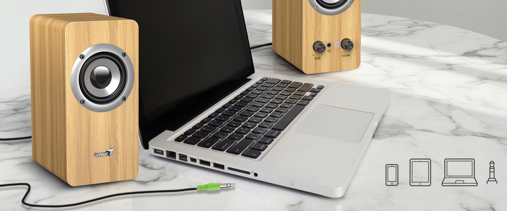 Genius predstavil drevené multimediálne reproduktory SP-HF400 10W vo variantoch Dark Brown a Pine Wood