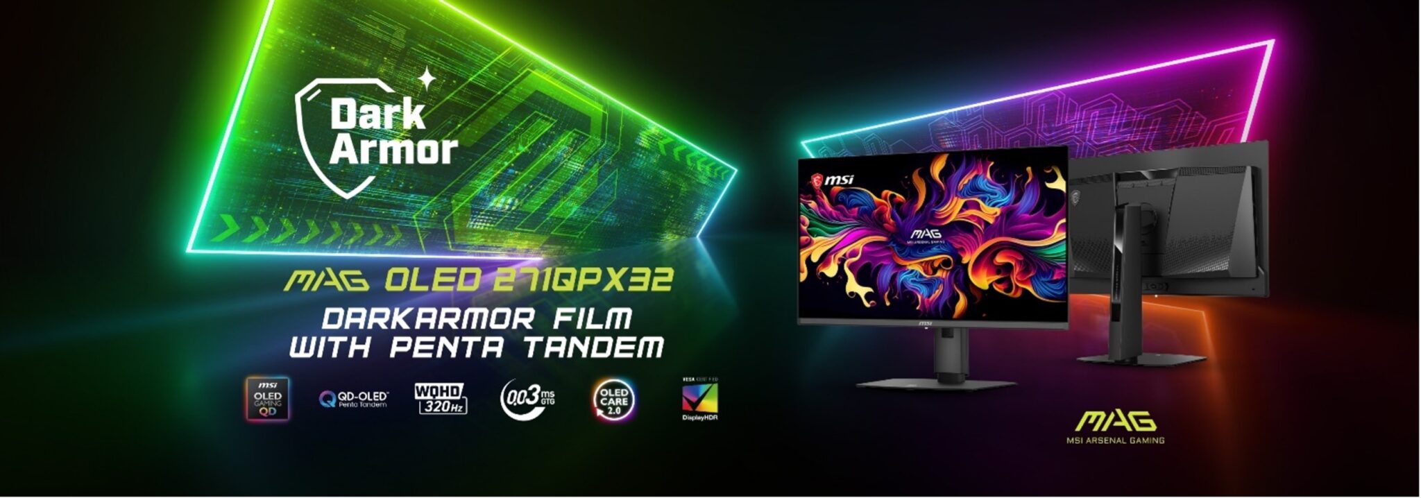 Spoločnosť MSI predstavila monitor MSI MAG OLED 271QPX32 – prvý 27-palcový WQHD herný monitor na svete s 5-vrstvovým QD-OLED panelom Penta Tandem, využívajúci technológiu QD-OLED od spoločnosti Samsung Display
